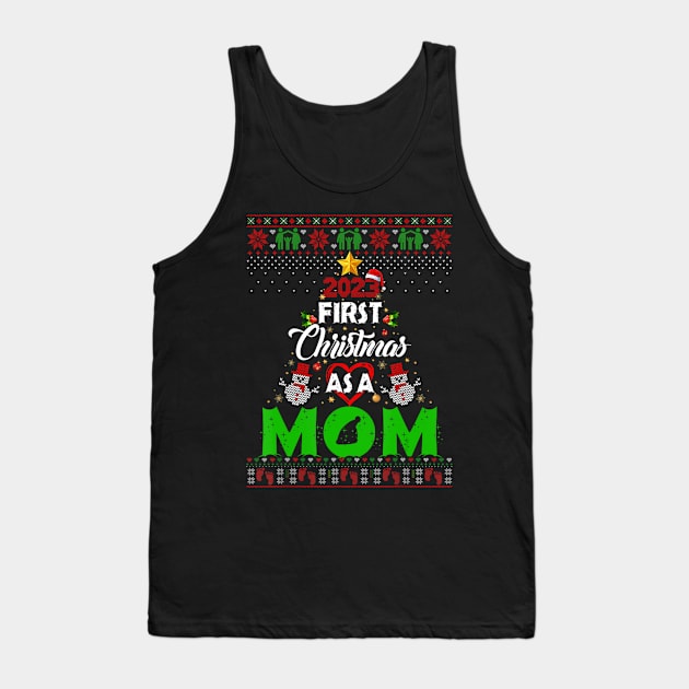 Pregnancy Baby 2023 First Christmas As A Mom Ugly Sweater Tank Top by Mitsue Kersting